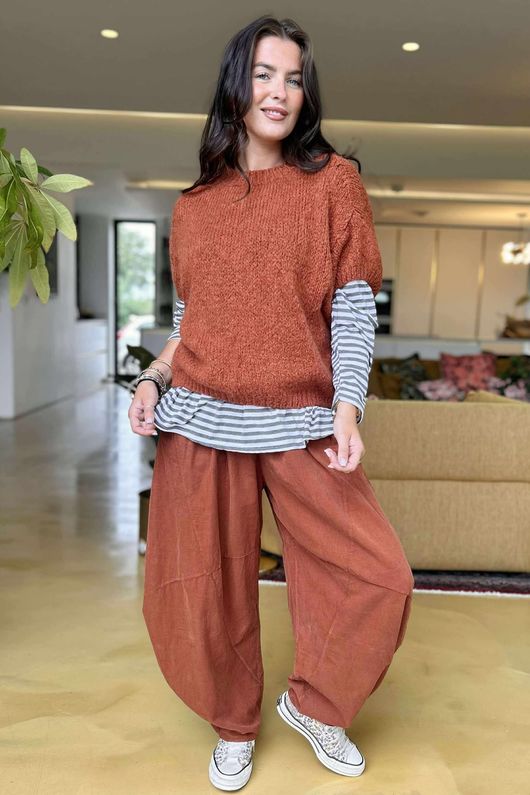 Made in Italy Big Softie Cap Sleeve Knit Top Auburn